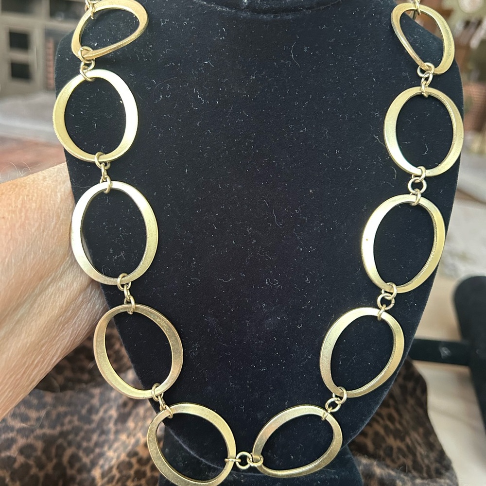Brushed Gold Toned Oval Link Necklace